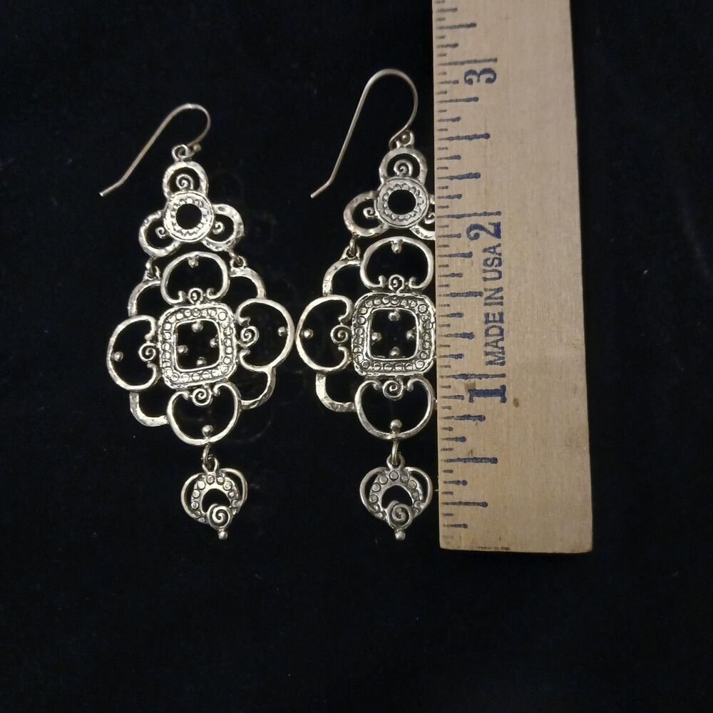 Sterling Silver Zoa Numan Chandelier Pierced Earrings 925 Israel 3" Long - Picture 4 of 8